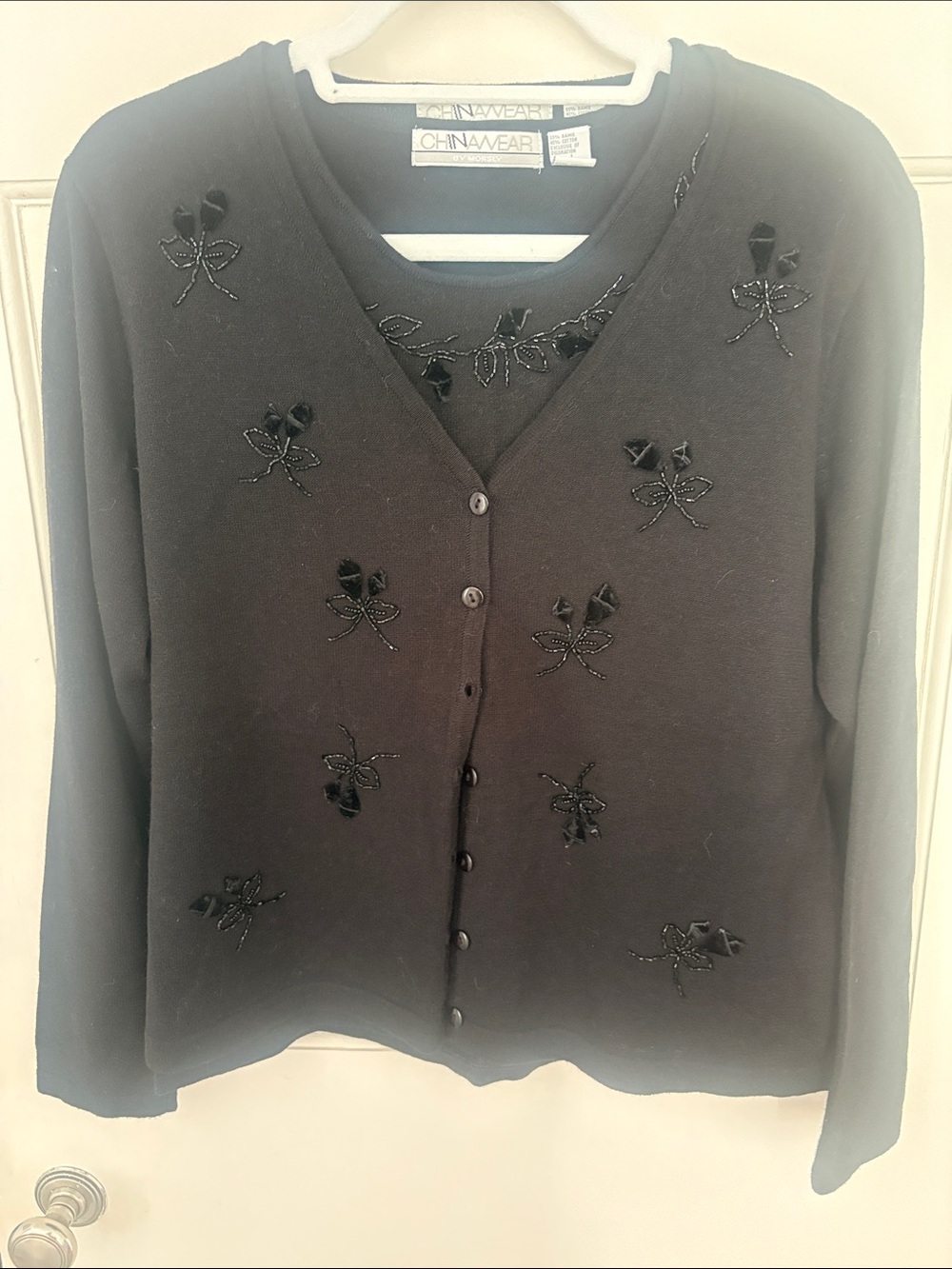Black Embellished V-Neck Cardigan Sweater set